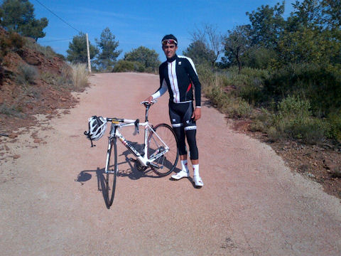 Alberto trains so hard that his bike is trying to run away from him