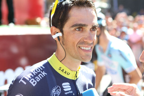 Alberto Contador at start of Vuelta Stage 9 in Andorra